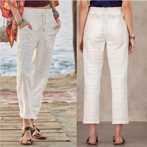 Sundance White Textured Cotton Belted Coastline Cropped Pant Beachy Coastal